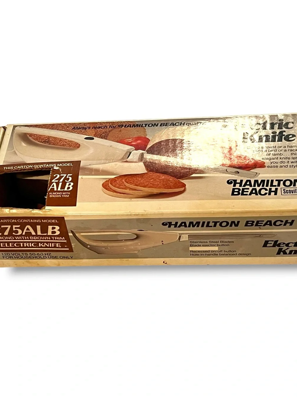 Hamilton Beach 275ALB Almond with Brown Trim Electric Knife  Made In U.S.A. D-6